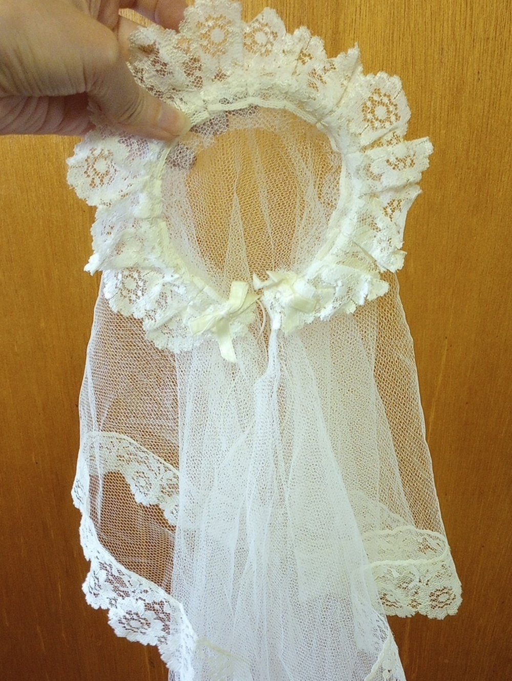 Vintage Tulle & Floral Lace Veil for First Communion or Bridal Halloween Costume